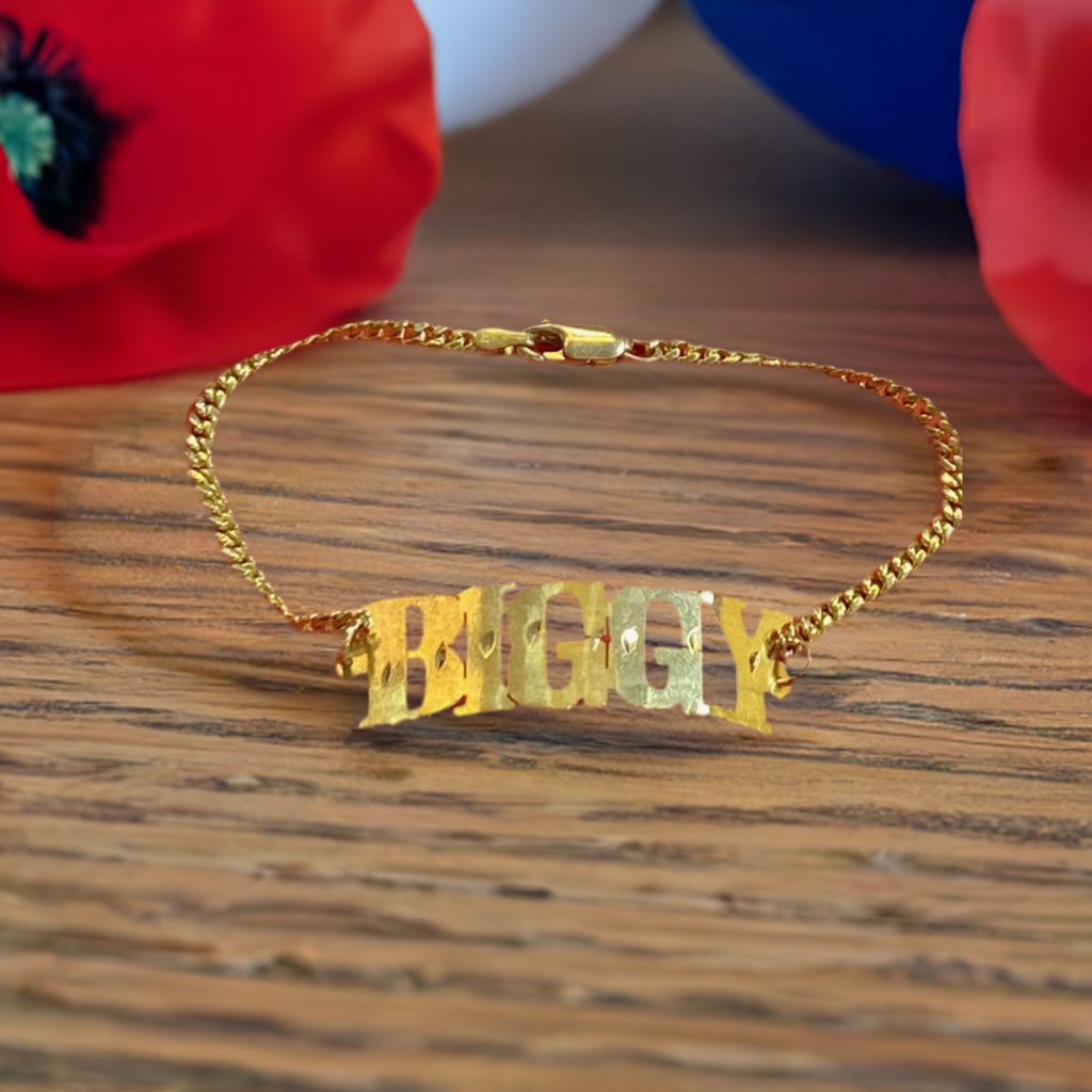 10k real gold personalized single Name Bracelet name Plate for kids or teen or adult