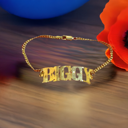 10k real gold personalized single Name Bracelet name Plate for kids or teen or adult